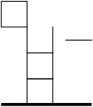 small gray line-drawing. a strong horizontal line indicating the baseline. on top of this is what looks like a small ladder with two steps. attached to the top left corner of the ladder is a small square.  to the right of the top of the ladder but not attached to it is a small horizontal line.