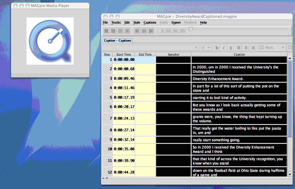 screenshot of macintosh MAGpie media software