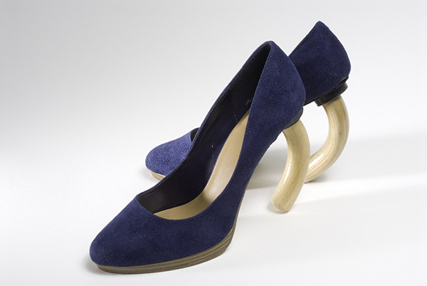 Harriet Sanderson, <em>Molt, with Scurs,</em> detail of shoe, 2008, shoes and altered wood walking canes. Collection of the artist