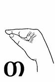 This dactyl has a closed form copying the corresponding letter t  from the Georgian alphabet. The palm is facing left and down. The index finger is bent and the thumb touches it, while the other fingers are bent in a fist. This dactyl was inserted in the Russian dactyl alphabet as a specific Georgian dactyl and we left it in our new alphabet, as it repeats the forms of Mkherduli and partly Asomtavruli as well.