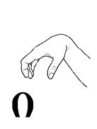 This dactyl has an open form copying the same letter i from the Georgian alphabet. The palm is facing down. The four fingers with an extended thumb are exposing the modified C facing down.