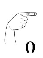 This dactyl copies the handwriting form of the same letter i from the Georgian alphabet. The index finger is extended showing the horizontal line, the other fingers are bent in a fist and the palm is facing the body.