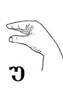 This is an open dactyl. The palm is facing left and down. The fingers bent as flattened C producing a fissure.