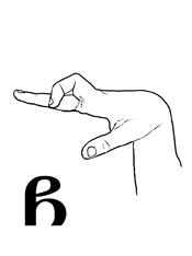This is another form of the previous dactyl. But here the ring finger and the little finger are extended together with the middle finger producing an open dactyl.