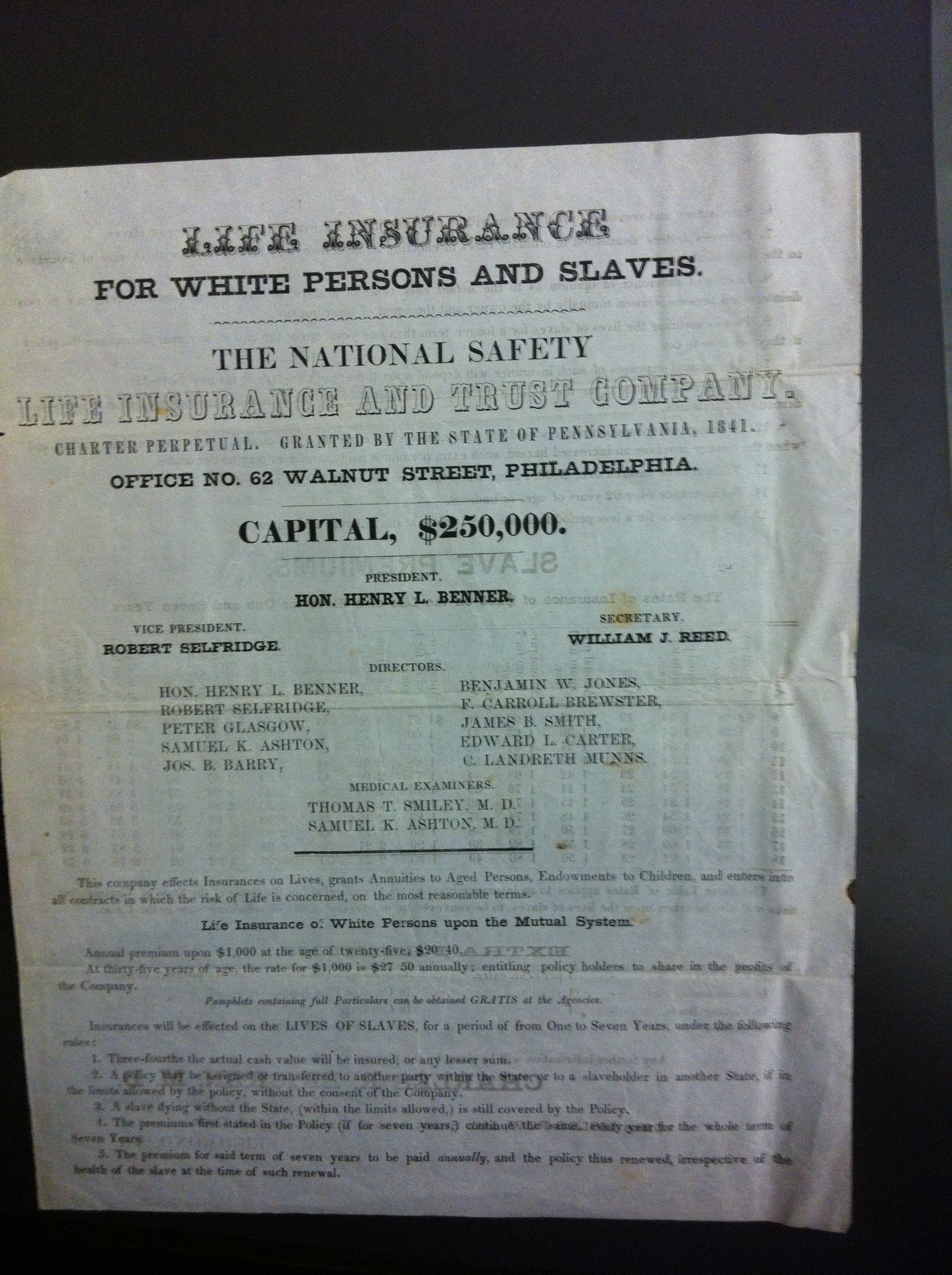 Life Insurance for White Persons and Slaves
