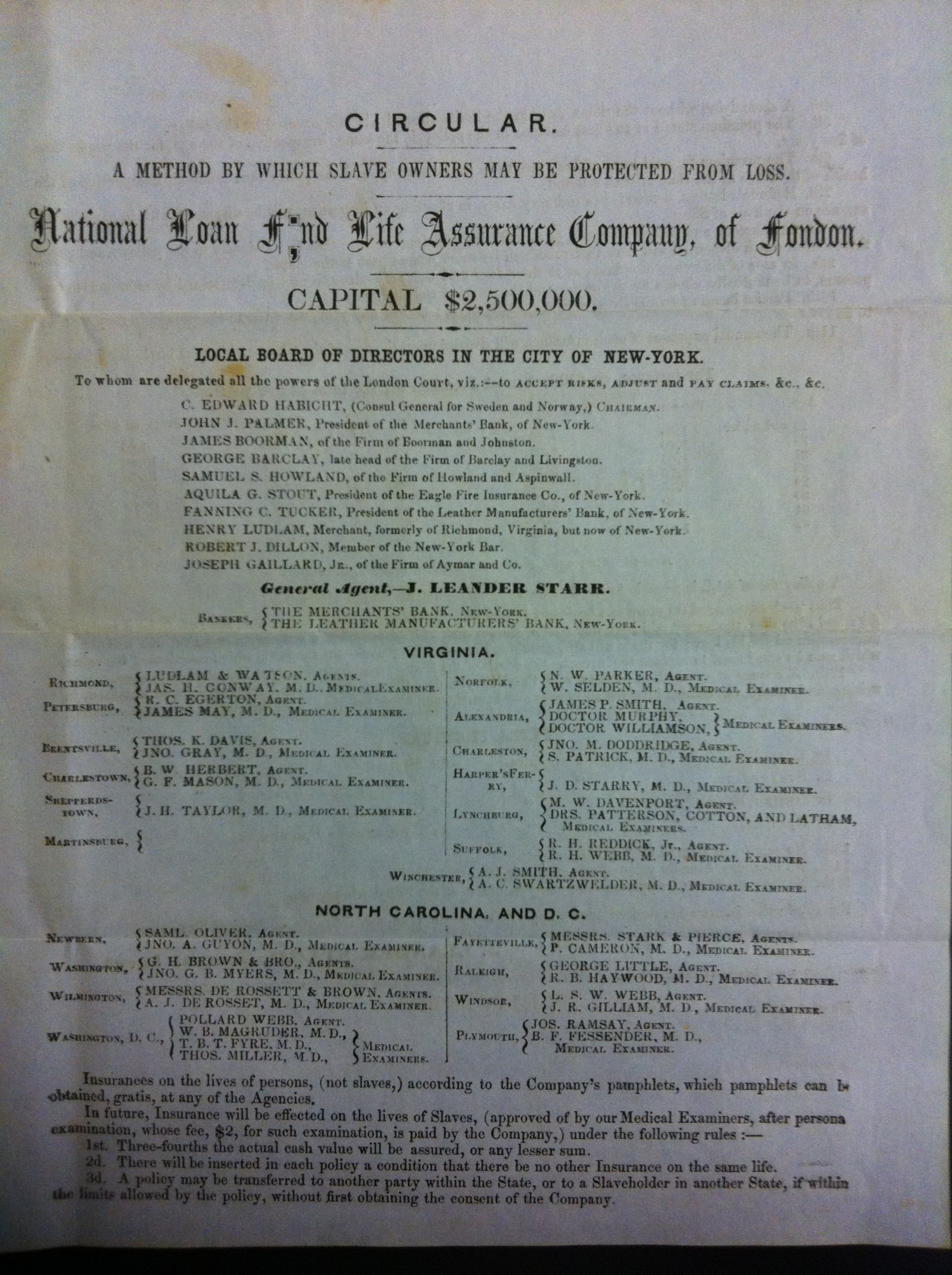 Circular-A Method By Which Slave Owners May Be Protected From Loss