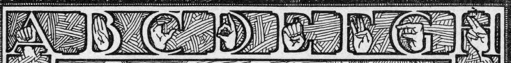 Illustration showing the letters A, B, C, D, E, F, G, and H along with sign language hand positions