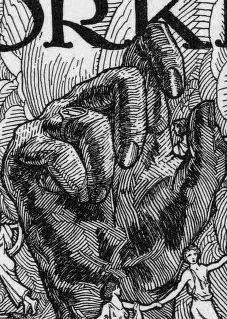 Illustration of a large hand with the fingers partially closed into a fist, with two small people visible in front of the hand and one visible behind and to the left of the hand