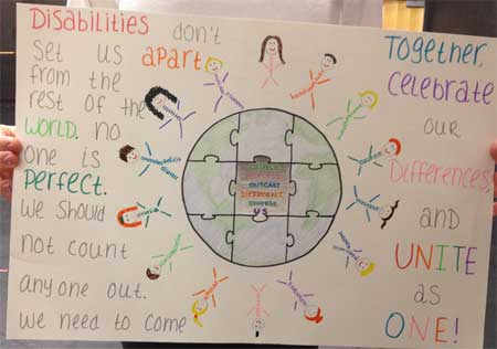 Artwork calling for unity between disabled and nondisabled people.