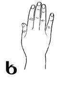 This is an open dactyl x. The palm is facing forward /or left. All the fingers are extended referring the word xeli - hand.