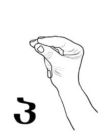 This is a closed dactyl p'. The three fingers: the thumb, the index finger and the middle fingers are touching each others' tops in a position as if they are ready to cross something. In Georgian orthodox churches people cross themselves with this position of fingers. The ring finger and the little fingers are touching the palm.