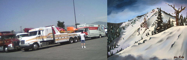 Photo of U-Haul moving truck and photo of Jupiter Peak