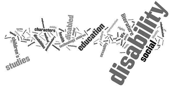 This is a Wordle created from the keywords of articles in DSQ from 2000-2005.  It demonstrates the significance of certain terms—such <em>disability</em>, <em>literature</em>, <em>characters</em>, and <em>social</em>—as they appeared in weight and frequency during this period.