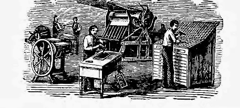 Image showing men working on 19th century typesetting machinery