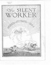 Periodical cover for The Silent Worker showing an illustration of a farmer and his team plowing a field under a vision of a celestial city in the clouds