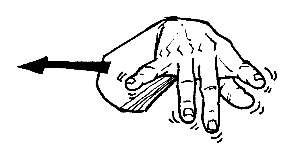 Illustration of an extended hand, with two middle fingers pointed downward, and the index and pinky fingers pointed up and outward