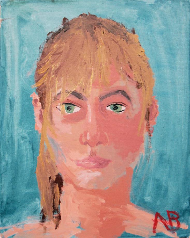 Self-portrait simulating disability, painted with non-dominant arm.