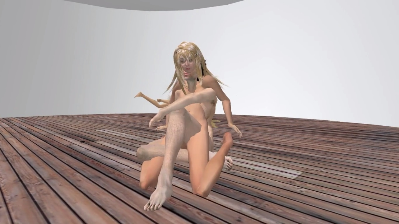 Screen capture showing the avatars of Eva and Franco Mattes overlapping with one another in Second Life
