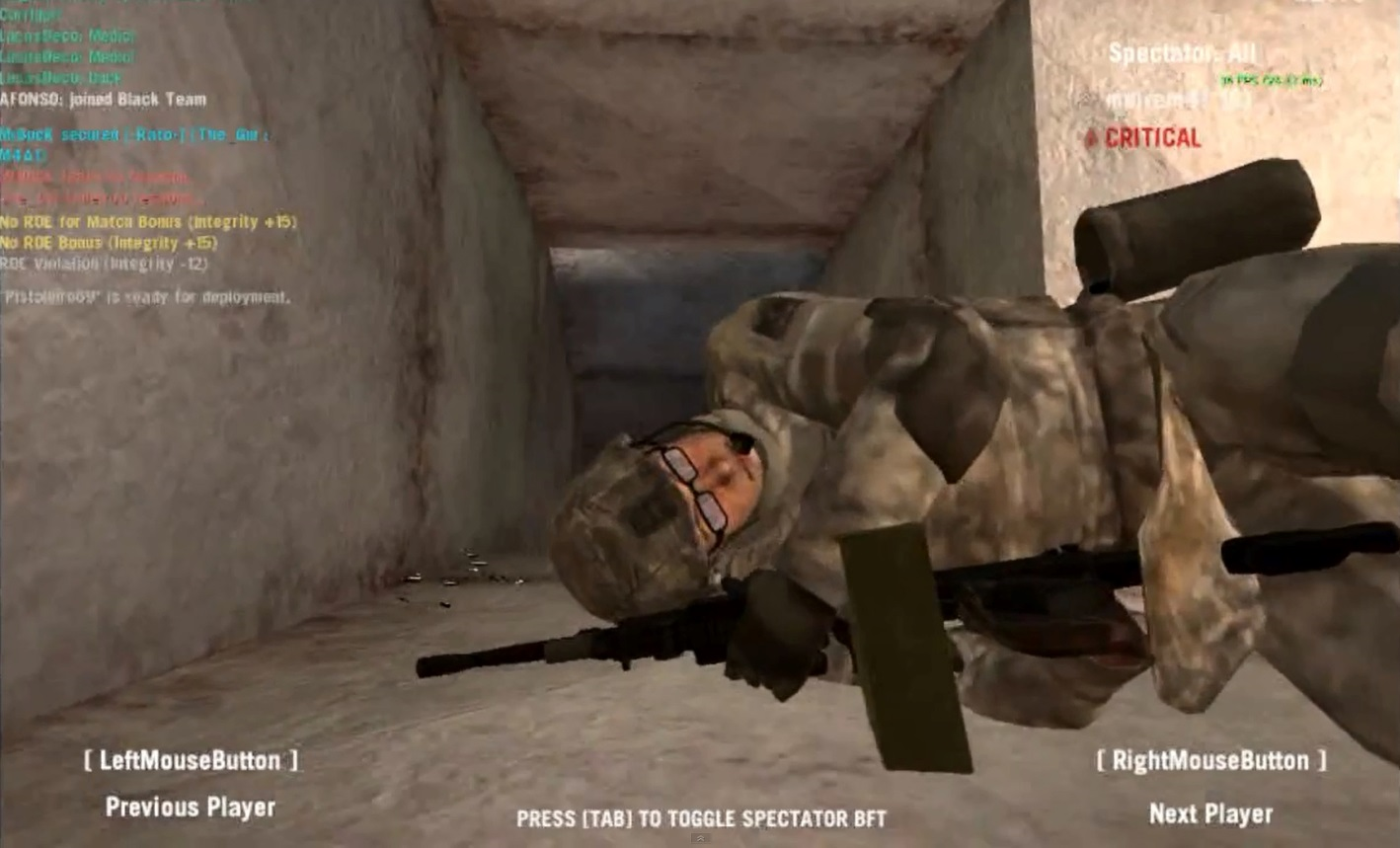 Screen shot from the video game America's Army 3, showing a fallen soldier