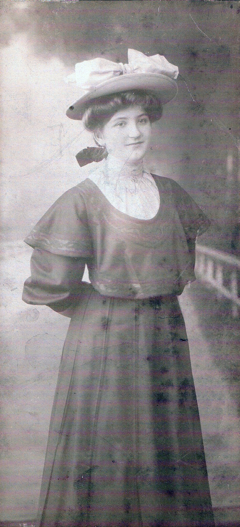 Black and white full length portrait photograph of Emilie Listmann before her wedding to Christian Rau
