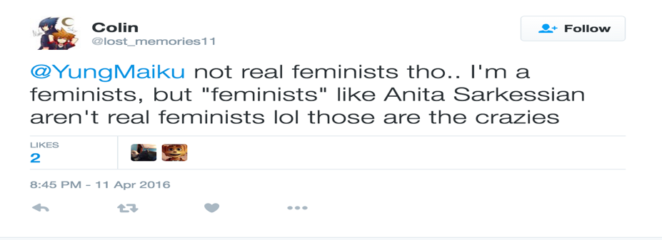 @lost_memories11: @YungMaiku not real feminists tho.. I'm a feminists, but 'feminists' like Anita Sarkessian aren't real feminists lol those are the crazies
