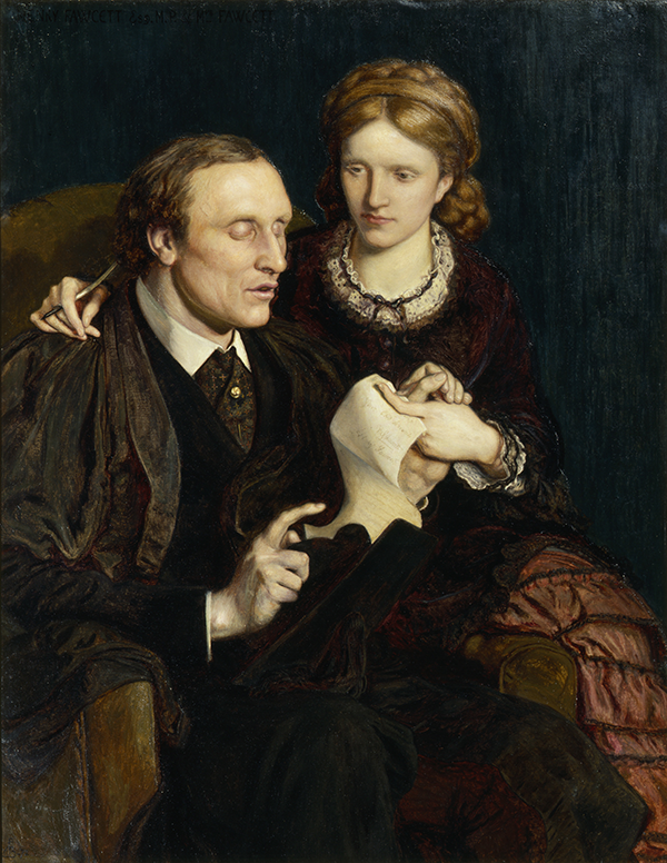 Ford Maddox Brown's portrait of Henry Fawcett and Dame Millicent Garett Fawcett. More description below.