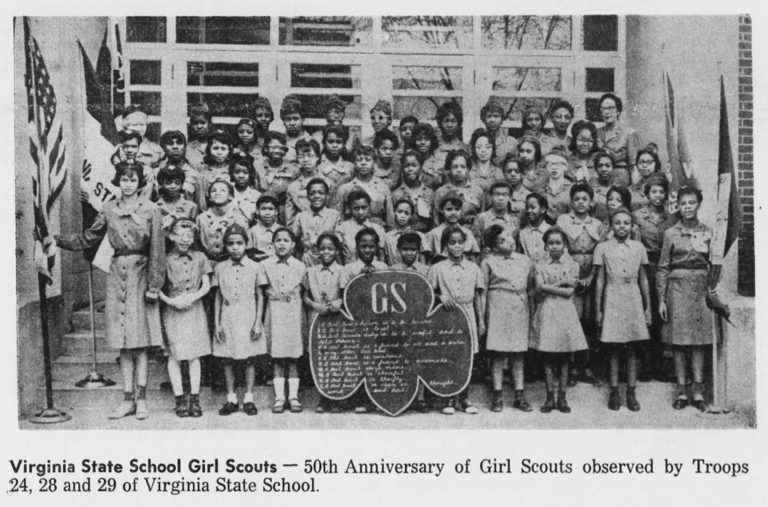 Virginia State School Girl Scouts - 50th Anniversary of Girl Scouts observed by Troops 24, 28, and 29 of Virginia State School. More description below.